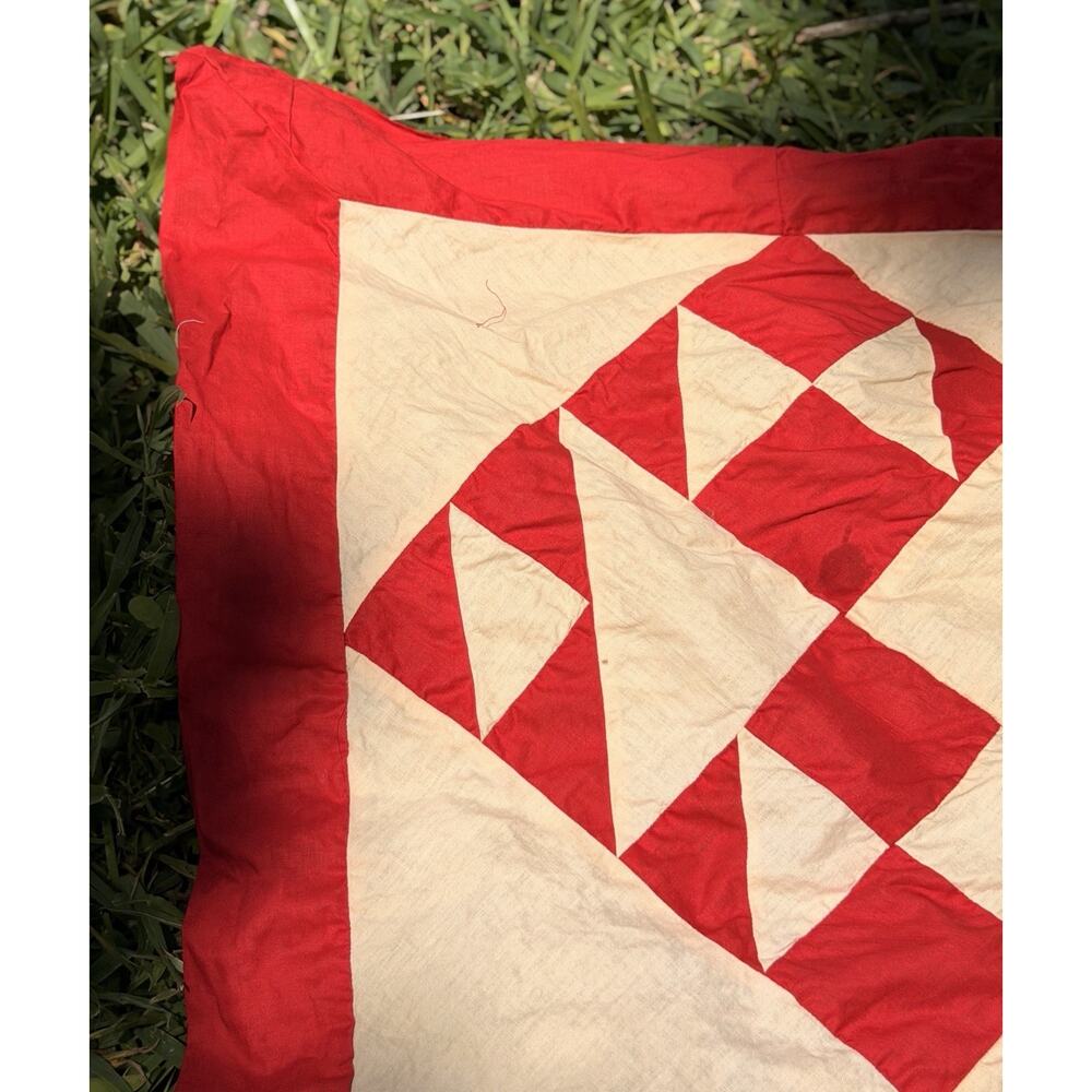 Antique Hand Pieced Red & White Quilt Top Lady of Lake 78x82 Farmhouse VGC AS IS - Picture 5 of 16